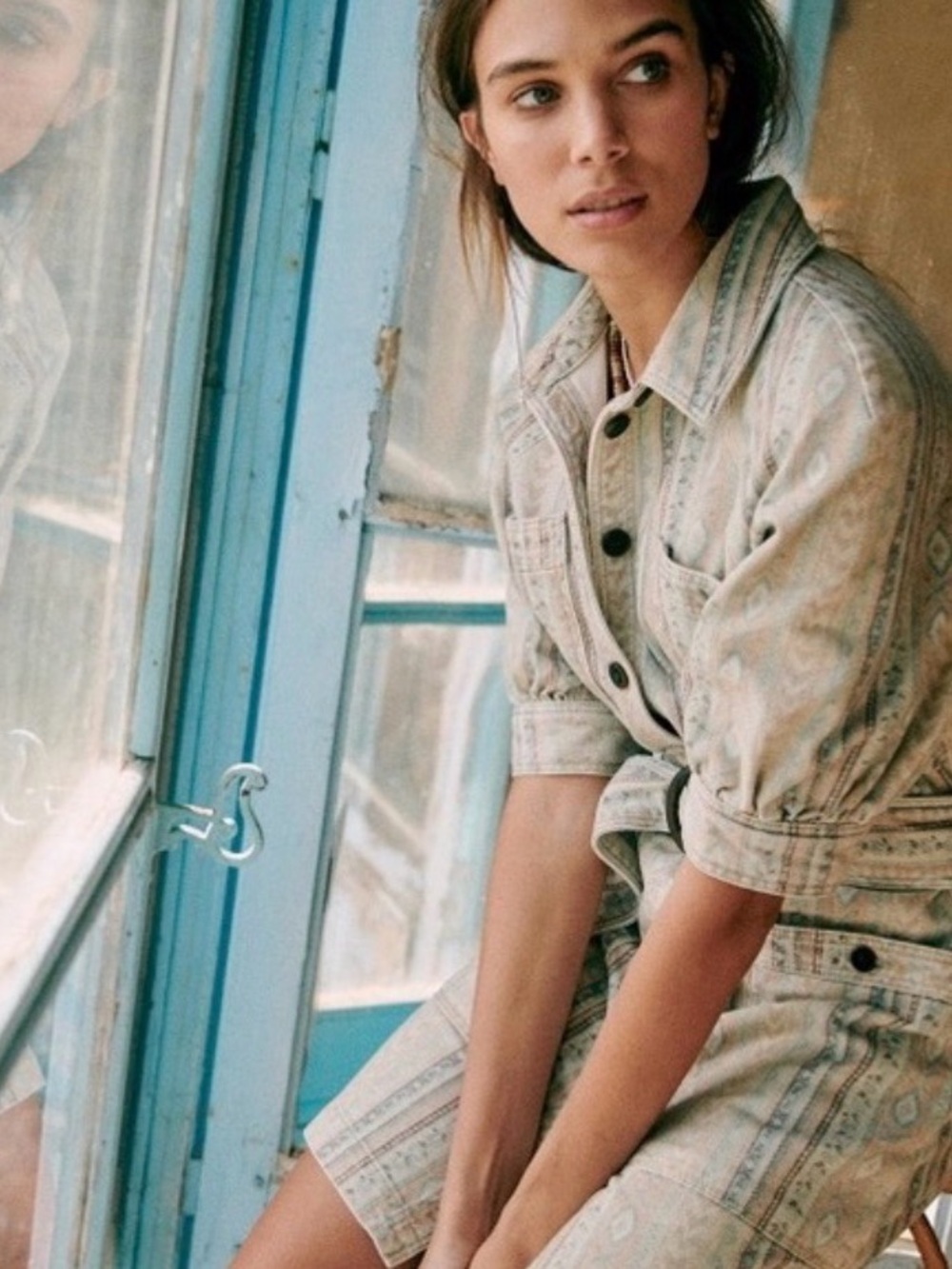 Sezane Ren denim Button-Front Shirt Dress 36
